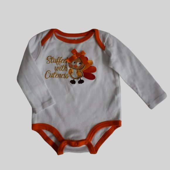 Baby Essentials Embroidered Turkey Stuffed with Cuteness Bodysuit 12 Months - Picture 2 of 4